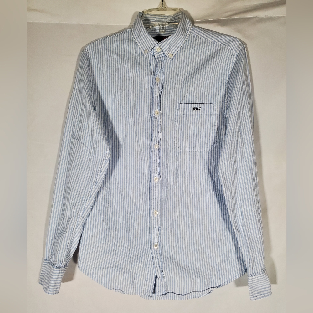 VINEYARD VINES BABY BLUE STRIPED SLIM FIT TUCKER SHIRT WHALE LOGO BUTTONUP SHIRT